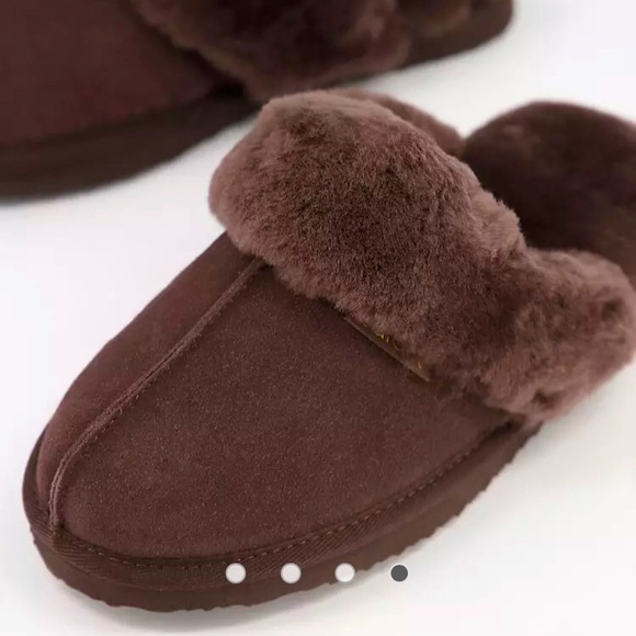 Redfoot platform shearling slippers shoes Chocolate Brown, Dorm, warm cozy shoes - Picture 3 of 5